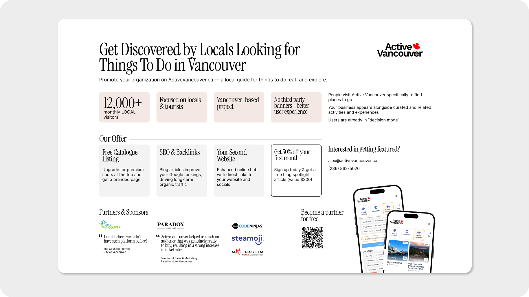 One pager for ActiveVancouver.ca